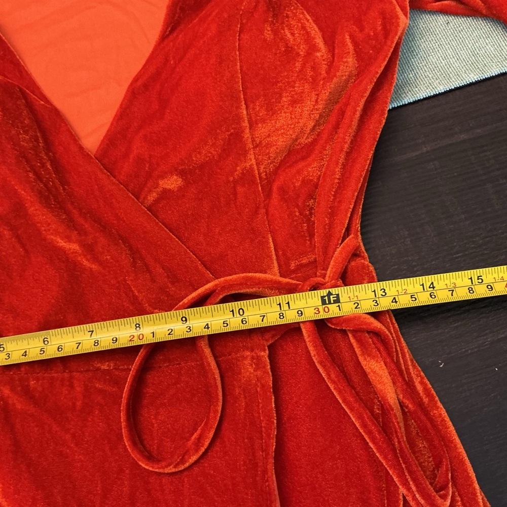 Pomuyoo Velvet Wrap Maxi Dress Burnt Orange Long Sleeve Size 6 - Picture 8 of 12